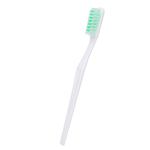 White toothbrush with green bristles, perfect for daily dental care and oral hygiene.