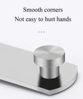 Close-up of chamfered stainless steel slide bolt door lock design with smooth corners, showcasing durability for secure locking.