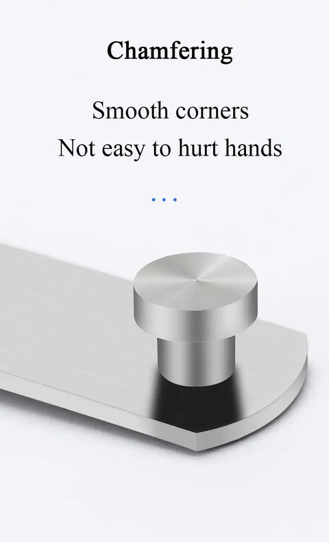 Close-up of chamfered stainless steel slide bolt door lock design with smooth corners, showcasing durability for secure locking.