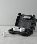 Front view of Amazon Basics 9-piece bi-metal hole saw kit in an open black carrying case with assorted hole saws