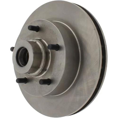 Centric C-Tek front brake rotor with hub and four wheel studs, silver metal