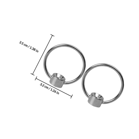 Solid Metal Pull Ring Handles 12-Piece Set, Screwless Drop Ring Pulls For Cutting Boards And Cabinet Doors, two rings with dimensions