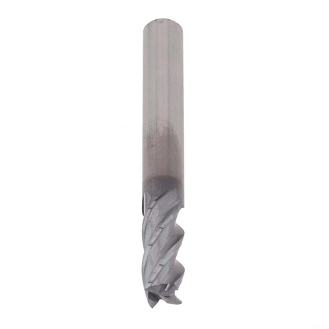 Side view of a 6mm solid carbide end mill, 4-flute, AlTiN-coated, right-hand with 35° helix.