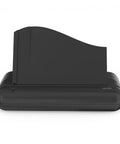 Black electric three hole paper punch for office and school, heavy duty desktop puncher with 20 sheet capacity, AC or battery powered.