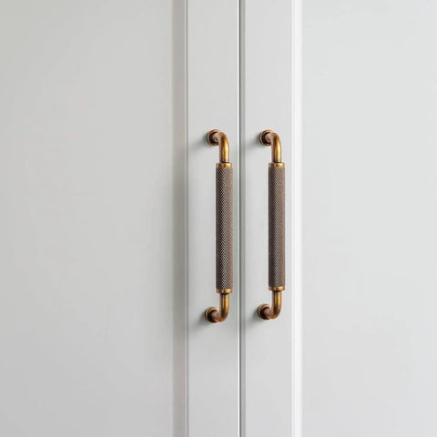 6 Pack 5 Inch Antique Brass Knurled Cabinet Pull Handles With Textured Non Slip Grip for Kitchen Cabinets