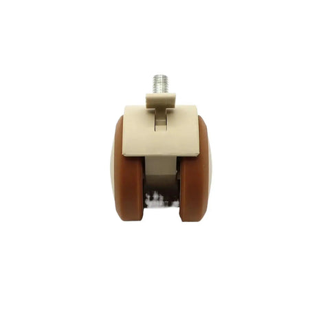 Heavy Duty Rubber Tread Swivel Casters With Quick Kick Brakes M6 M8 Threaded Stem Replacement For Furniture Carts Mobile Workbenches close-up view of a caster wheel.