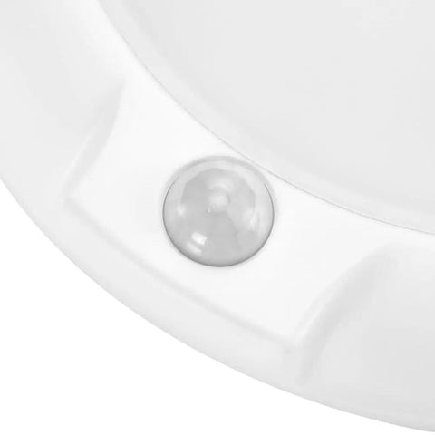 Close-up of motion sensor on ceiling light with 600 lumens LED and 3000K warm white for indoor use, ideal for closets.