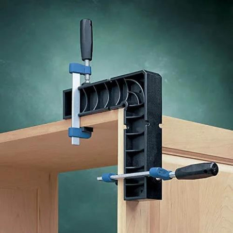 90 Degree Right Angle Woodworking Clamp, Polycarbonate Square Tool holding wood pieces steady at a precise 90-degree angle.