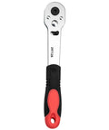 Heavy Duty One Quarter Inch Ratcheting Wrench Set Forged From Durable Carbon Steel close-up of ratchet wrench with ergonomic handle.