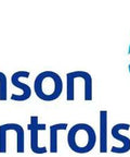 Johnson Controls logo design featuring blue text and a multi-colored wave symbol.