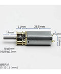 Knockout DC Gear Motor With Full Metal Reduction Gearbox rated for low speed high torque performance, dimensions shown.