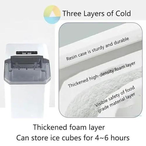 Portable Nugget Ice Maker, Plug And Play Electric Countertop Ice Machine with thickened foam layer for ice storage.