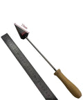 Pro Grade Graphite Glassblowing Casting Plate with ruler and wooden handle reamer, hexagonal pyramid milling surface shown