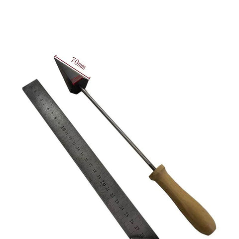 Pro Grade Graphite Glassblowing Casting Plate with ruler and wooden handle reamer, hexagonal pyramid milling surface shown