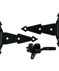 Boss Grade Heavy Duty Steel Gate Hardware Kit features slick black finish with two tough as nails hinges and one latch.