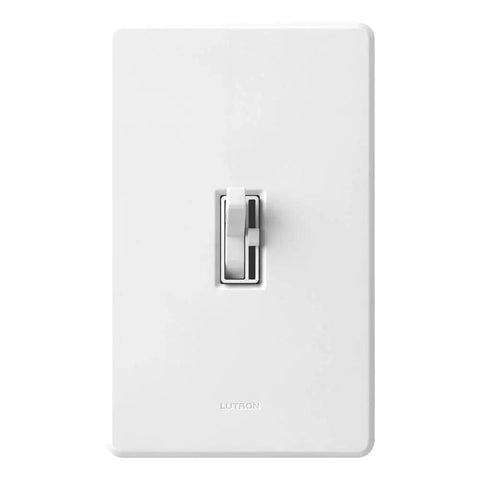 Flicker Free Dimmer Switch For Dimmable LED Halogen And Incandescent Lighting 150W White Finish, front view.