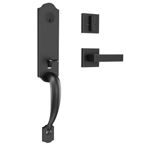 Tough As Nails Front Door Handle Set With Deadbolt And Reversible Lever In Matte Black For Left Or Right Swing Exterior Single Cylinder Lockset Durable Entry Door Hardware
