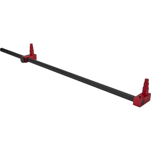 32 Inch Adjustable Radius Rod Length Gauge Bar For Precision Setting Of Tie Rods Drag Links And Four Link Tubes Fits 1/2 5/8 And 3/4 Inch Rod Ends Heavy Duty Tool For Hot Rod Builders And Custom Fabrication, black steel bar with red ends