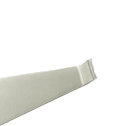 Close-up of Stainless Steel Portafilter Basket Removal Tool for Espresso Coffee Makers showing pry edge and angled design.