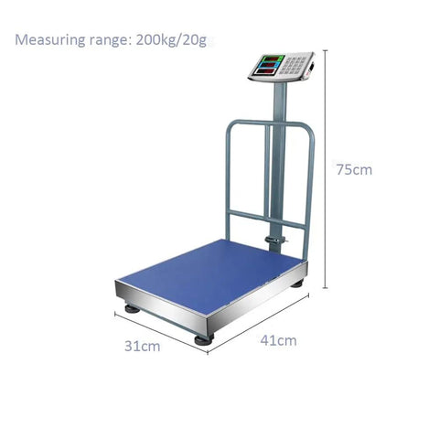 Rock Solid Heavy Duty Digital Platform Scale With Removable Guardrails Foldable Carry Frame, blue platform, maximum 200kg, LCD display.