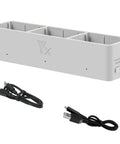 Three-Battery Drone Charging Hub For Avata 2, Two-Way USB Charger with Sequential Charging, 65W Input, Grey Build, USB Cables