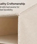 Close-up of quality craftsmanship showing well-stitched seams on the 6 Shelf Hanging Closet Organizer With Durable Canvas Storage For Shoes Clothes And Accessories Beige Wardrobe Shelving To Max Out Your Closet Real Estate And Keep Your Setup Clean And Tight.