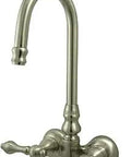 Vintage Leg Tub Filler Faucet In Brushed Nickel With Solid Brass Build, Quarter Turn Ceramic Disc Valves, Wall Mount, 3 7 16 Inch Spout Reach