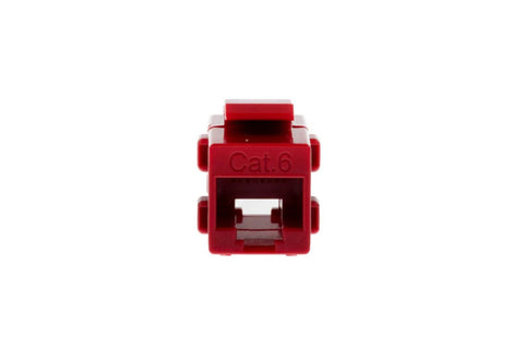 Red Cat6 RJ45 inline coupler, female-to-female Ethernet adapter with snap-in feed-thru for wall plates and patch panels