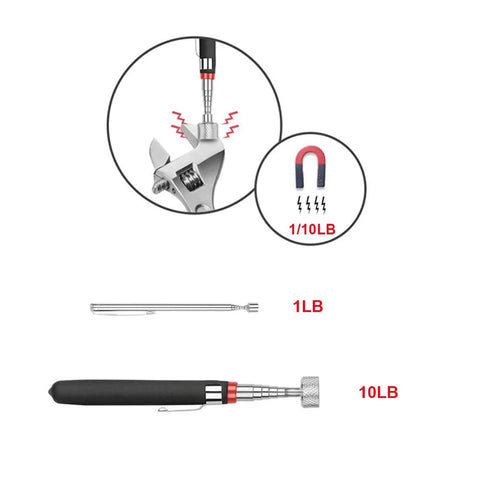 Front view of 4-pack telescoping magnet pickup tools with extendable shafts and black handle.