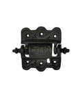 Heavy Duty Cast Iron Self Closing Spring Door Hinge Four Inch Black Powder Coated Finish, top view showcasing intricate design.