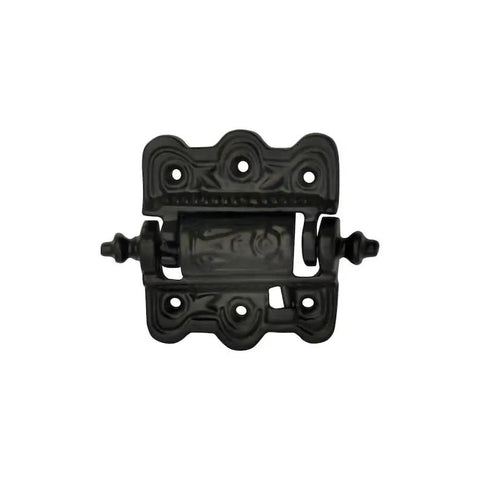 Heavy Duty Cast Iron Self Closing Spring Door Hinge Four Inch Black Powder Coated Finish, top view showcasing intricate design.