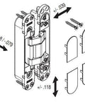 Diagram of Concealed Door Hinge With Hidden Pin And No Visible Barrel For A Slick Modern Look, shown with screws and cover caps.