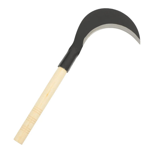 Grass Scythe With Manganese Steel Blade And Long Handle For Easy Weeding And Lawn Care, close-up view of blade and handle