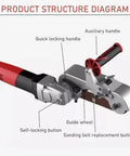 Diagram of Beefy Pro Grade Pipe Polisher And Belt Sander For Metal Tubes And Round Pipes, 1100W, with labeled parts.