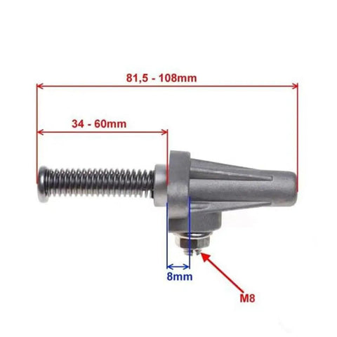 Adjustable metal fastener showing dimensions, M8 bolt size, compatible with Beefy Flight Controller Board V2.8 for DIY Multirotor Drones.