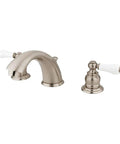 Old School Victorian Widespread Bathroom Faucet In Brushed Nickel, Solid Brass Build With Duraseal Washerless Cartridge, 8 To 16 Inch Spread