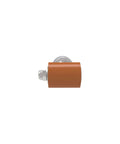 Side view of Ergonomic Silicone Seam Roller With 5 Inch Cushion Grip Handle For Roofing Seaming, Offset Roller Lets Your Hands Stay Cool And Clear View, 1 7/16 Inch Diameter By 1 3/4 Inch Wide, Made In USA, orange roller on white background.