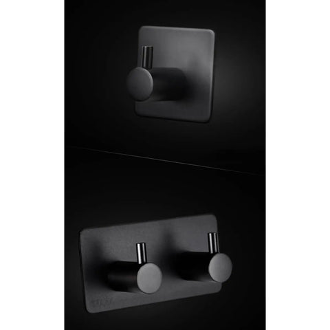 Rock Solid Black Stainless Steel Adhesive Wall Hook For Coats Towels And Umbrellas With No Hassle Peel Stick Mount close-up view