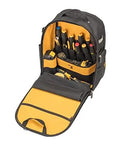Massive 40 Liter Tool Backpack Built Tough As Nails For Contractors open showing organized tool slots and padded compartments.