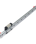 150mm MGN7 Linear Rail Guide 7mm Wide with MGN7C Carriage Block for DIY 3D Printers, showing red rubber stoppers and sleek metal design