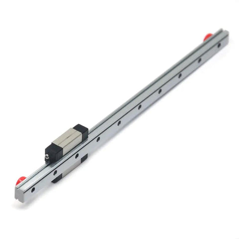 150mm MGN7 Linear Rail Guide 7mm Wide with MGN7C Carriage Block for DIY 3D Printers, showing red rubber stoppers and sleek metal design