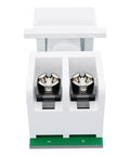 No Sweat 5 Pack DC Keystone Jack With 12 Volt Screw Terminal And 5.5Mm X 2.1Mm Connector for wall plate use, white dual socket close-up.