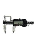 Digital caliper measuring a #10 truss-head stainless steel screw, 1.25 inches long.