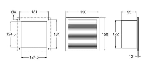 Technical diagram of Ariav 150W 6 Inch Fan With Filter For Control Panel Enclosures 115V 1 Phase 117 CFM featuring dimensions and structure.
