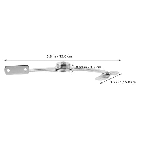 Side view of metal right-handed nickel-plated TX90-2 cabinet door stop hinge with dimensions for electrical cabinet doors.
