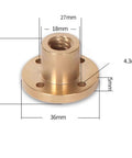 T12 Threaded Trapezoidal Lead Screw 12mm Diameter, 4mm Lead And 2mm Pitch, Stainless Steel With Copper Nut For 3D Printers And Linear Motion Tables, Lengths From 100mm To 1000mm, Durable DIY Motor Screw, copper nut with flange dimensions