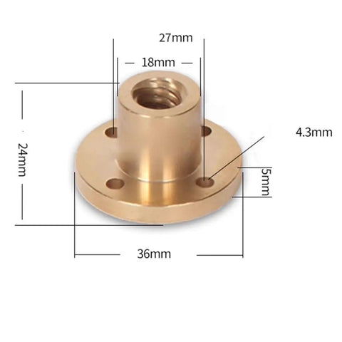 T12 Threaded Trapezoidal Lead Screw 12mm Diameter, 4mm Lead And 2mm Pitch, Stainless Steel With Copper Nut For 3D Printers And Linear Motion Tables, Lengths From 100mm To 1000mm, Durable DIY Motor Screw, copper nut with flange dimensions