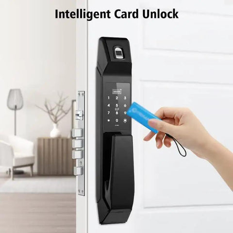 Hella Tight Heavy Duty Fully Automatic Smart Door Lock With Fingerprint Scanner Digital Keypad RFID Card Entry Smooth Install Keyless Home Security Beast Mode Plus Doorbell
