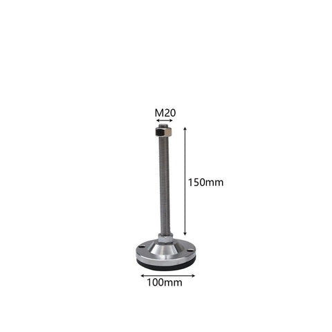 Set Of Four Heavy Duty Leveling Feet With Non Slip Bases For Industrial Equipment, 150mm adjustable foot with 100mm base.