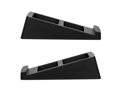 Tilted Wedge Desktop Speaker Stands Pair for Small Speakers, side view, showing 15 degree tilt and anti-vibration design